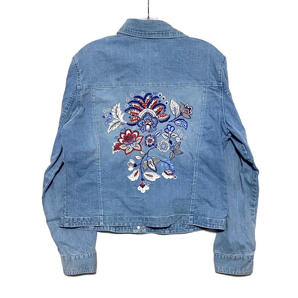 VTG Live A Little Floral Beaded Jean Denim Jacket Women M Artsy 90s Boho Country